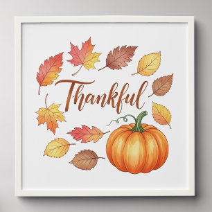 Thankful Pumpkin & Autumn Leaves Peel And Stick Photo Tile
