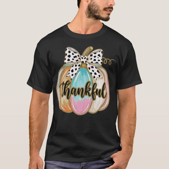Thankful Pumpkin Coquette Bow Thanksgiving Fall  T-Shirt (Front)