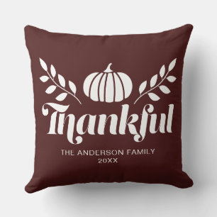 Thankful Pumpkin Custom Name thanksgiving Brown  Throw Pillow