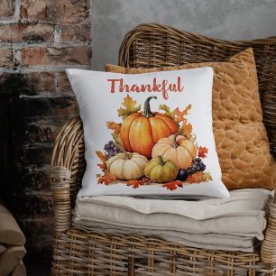 Thankful Pumpkin Fall Autumn Thanksgiving Throw Pillow