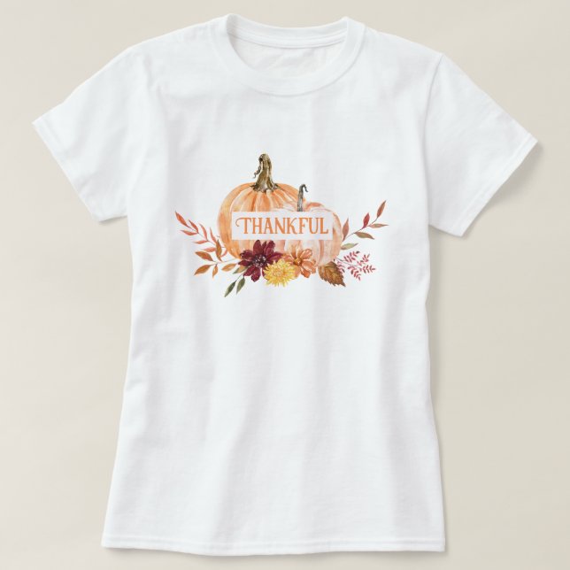Thankful Pumpkin Fall Gratitude Design T-Shirt (Design Front)