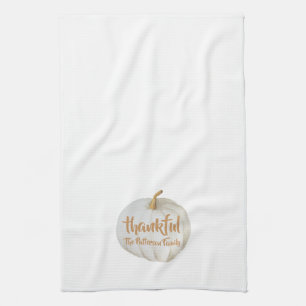 Thankful Pumpkin Family Name Thanksgiving Kitchen Towel