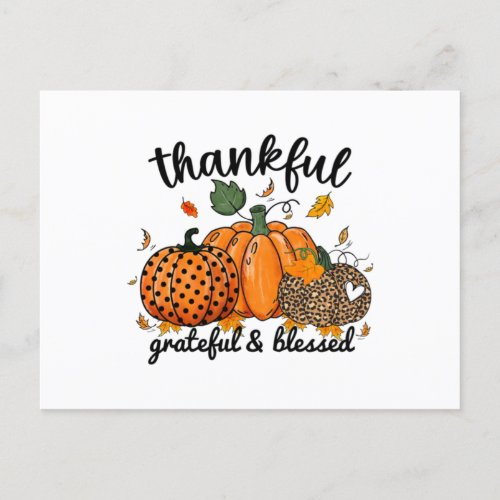 Thankful Pumpkin Grateful And Blessed  Holiday Postcard