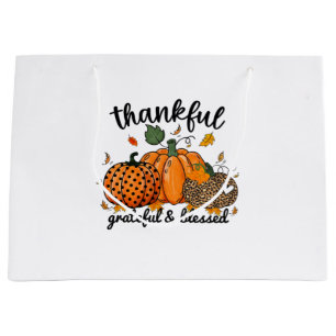 Thankful Pumpkin Grateful And Blessed Large Gift Bag