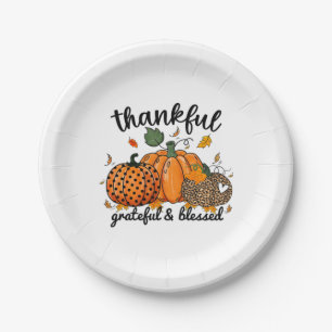 Thankful Pumpkin Grateful And Blessed  Paper Plates