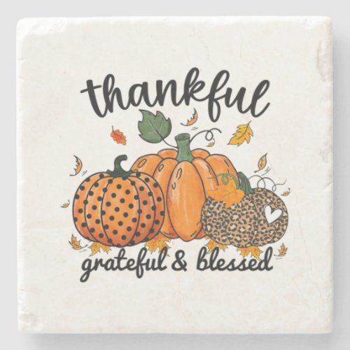 Thankful Pumpkin Grateful And Blessed  Stone Coaster