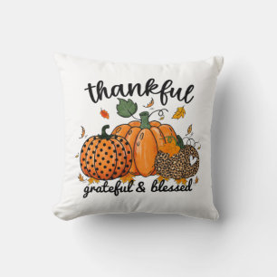 Thankful Pumpkin Grateful And Blessed Throw Pillow