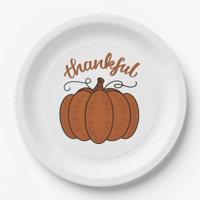 Thankful Pumpkin Paper Plates (Front)