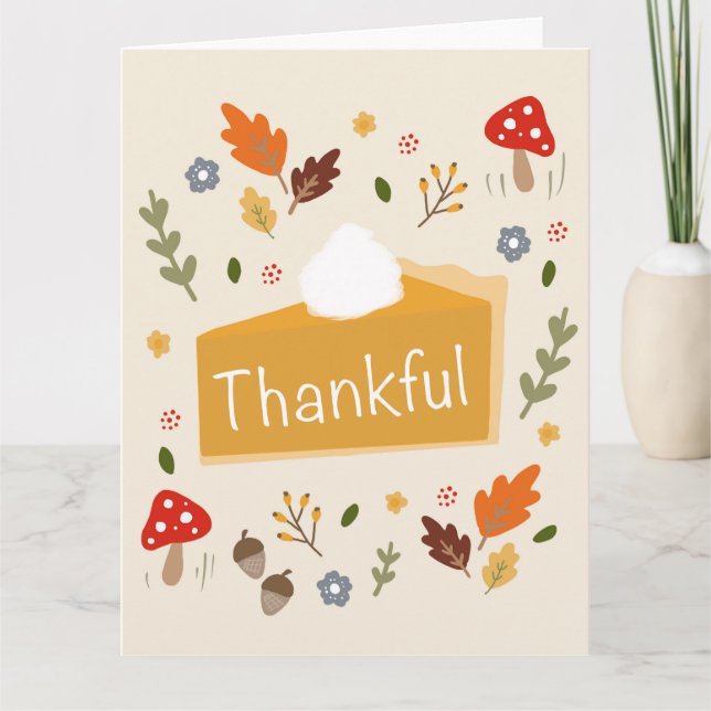 Thankful Pumpkin Pie Thanksgiving Dinner Card (Front)