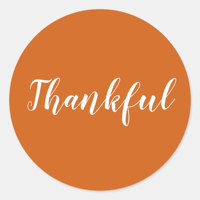 Thankful pumpkin spice modern script thanksgiving classic round sticker (Front)