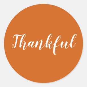 Thankful pumpkin spice modern script thanksgiving classic round sticker