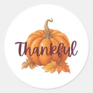 Thankful Pumpkin Thanksgiving Classic Round Sticker