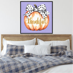 Thankful Pumpkin with Polka Dot Bow Canvas Print