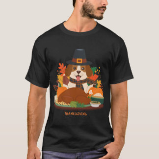 Thankful Pup with Feast - Thanksgiving Celebration T-Shirt
