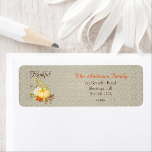 Thankful Quote Decorative Pumpkin Return Address Label