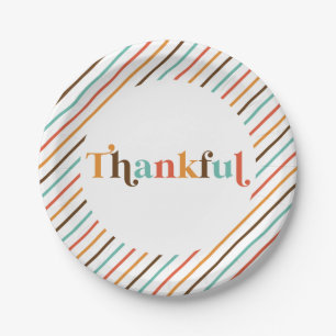Thankful Retro Font Thanksgiving Paper Plates