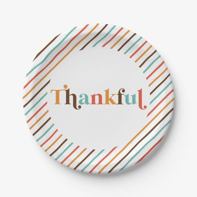 Thankful Retro Font Thanksgiving Paper Plates (Front)