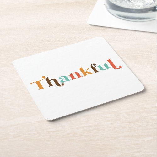 Thankful Retro Font Thanksgiving Square Paper Coaster