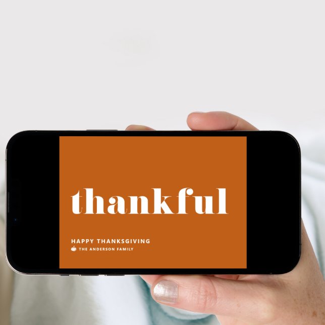 Thankful Retro Typography Orange Thanksgiving Holiday Card (Front Digital)