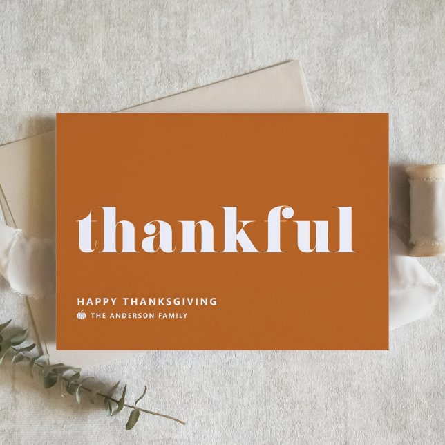 Thankful Retro Typography Orange Thanksgiving Holiday Card (Creator Uploaded)