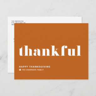 Thankful Retro Typography Orange Thanksgiving Holiday Postcard