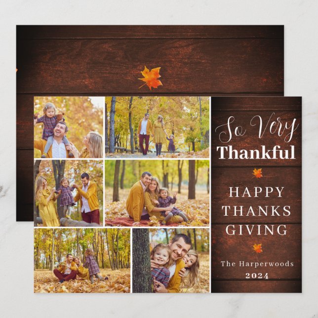 Thankful Rustic Fall thanksgiving family photo Holiday Card (Front/Back)
