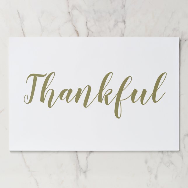 Thankful sage green script thanksgiving placemats (Front)