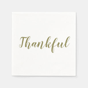 Thankful sage green white script cute thanksgiving napkins