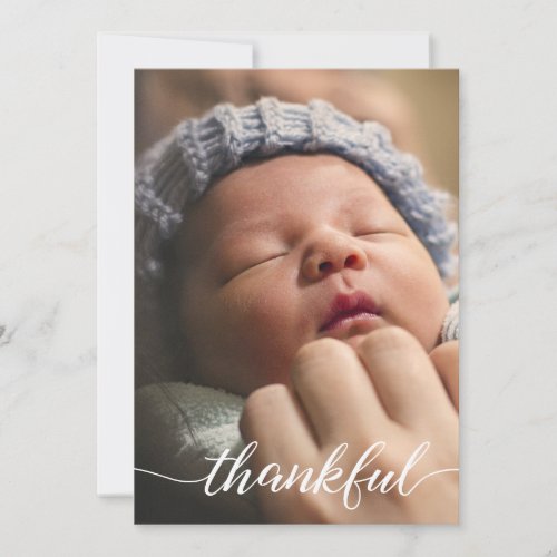 Thankful Script Baby Photo Birth Announcement