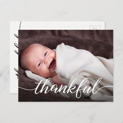 Thankful Script Custom Photo Baby Thank You Birth Announcement Postcard