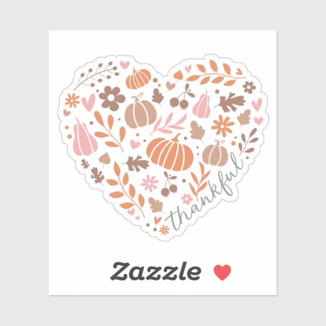 Thankful Script, Fall Floral and Pumpkin Heart Sticker (Sheet)