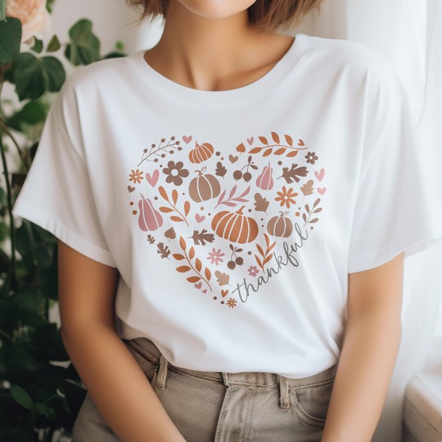 Thankful Script, Fall Floral and Pumpkin Heart Tri-Blend Shirt (Creator Uploaded)