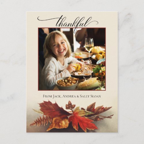 Thankful Script Fall Foliage Thanksgiving Photo Postcard
