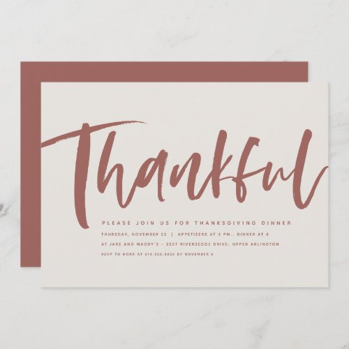 Thankful script mauve Thanksgiving invitation