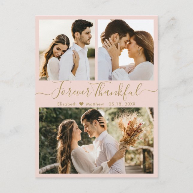Thankful Script Photo Collage Wedding Thank You Po Postcard (Front)