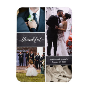 Thankful script Rustic Wedding Photo Collage Magnet