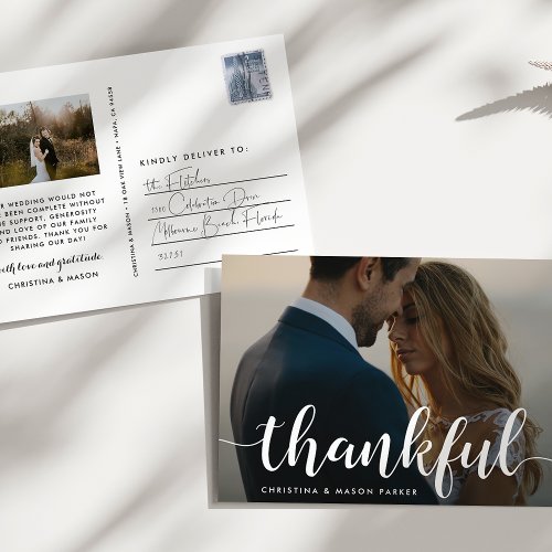 Thankful Script  Wedding Photo Thank You Postcard