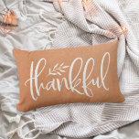 Thankful Season Thanksgiving Lumbar Pillow<br><div class="desc">Add a festive touch to your Thanksgiving decor with this rustic autumn throw pillow. Design features "thankful" in white handwritten script,  overlaid on a soft orange background.</div>