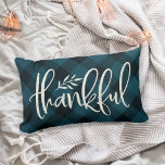 Thankful Season Thanksgiving Plaid Lumbar Pillow<br><div class="desc">Add a festive touch to your Thanksgiving decor with this rustic autumn throw pillow. Design features "thankful" in white handwritten script,  overlaid on a hand drawn buffalo plaid background in black and blue.</div>