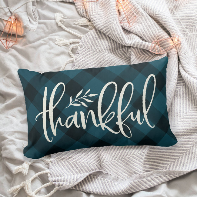 Thankful Season Thanksgiving Plaid Lumbar Pillow