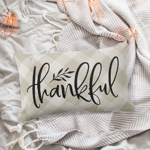 Thankful Season Thanksgiving Plaid Lumbar Pillow