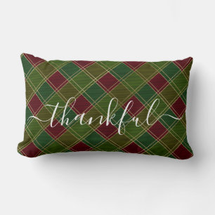 Thankful Season Thanksgiving Red Green Plaid  Lumbar Pillow