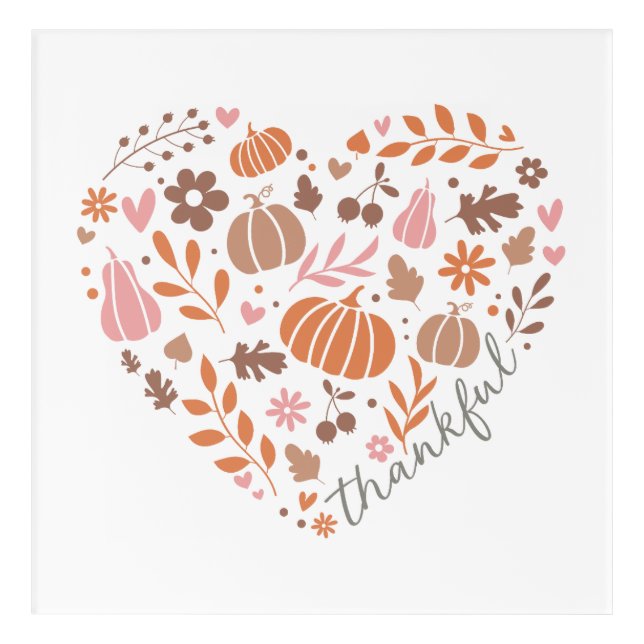 Thankful Seasonal Fall Heart Graphic Acrylic Print (Front)