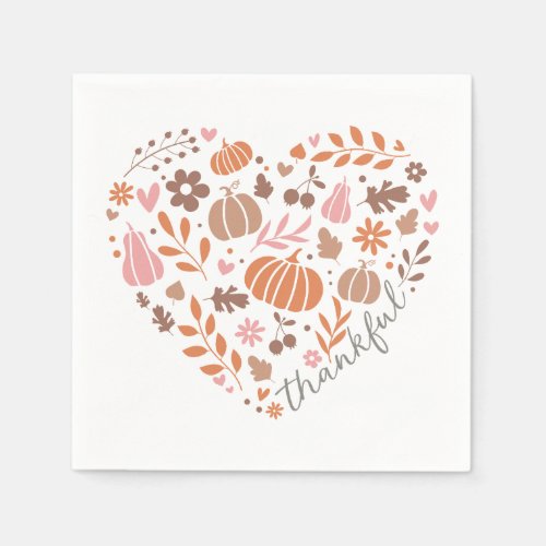 Thankful Seasonal Fall Heart Graphic Napkins