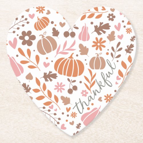 Thankful Seasonal Fall Heart Graphic Paper Coaster