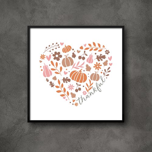 Thankful Seasonal Fall Heart Graphic Poster
