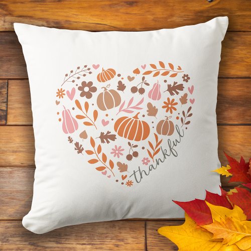 Thankful Seasonal Fall Heart Graphic Throw Pillow