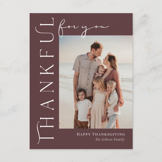 Thankful Side Editable Color Thanksgiving Postcard (Front)