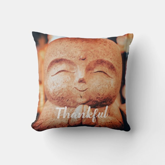 Thankful Smiling Buddha Throw Pillow (Front)