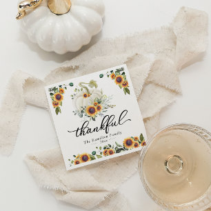 Thankful Sunflowers White Pumpkin Thanksgiving Napkins